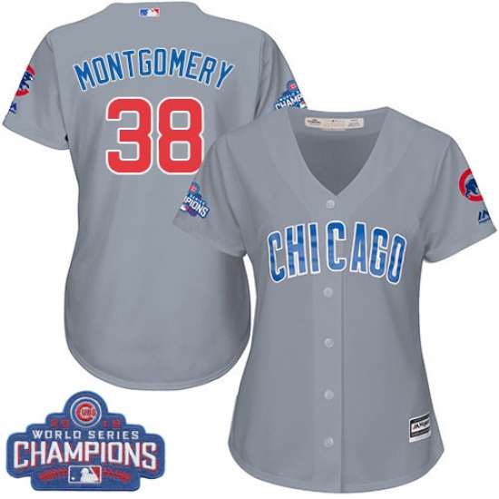 Women's Majestic Chicago Cubs #38 Mike Montgomery Authentic Grey Road 2016 World Series Champions Cool Base MLB Jersey - Ujersey