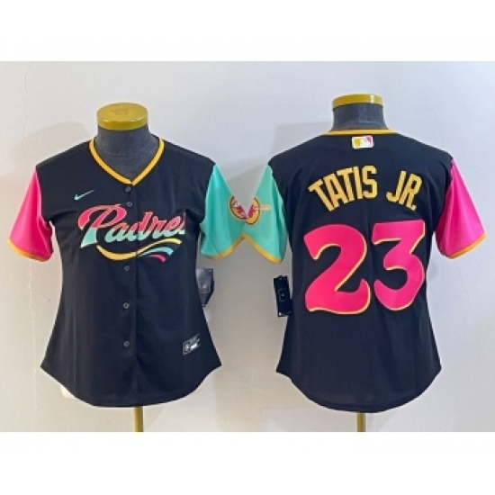Women's San Diego Padres #23 Fernando Tatis Jr Black 2022 City Connect Cool Base Stitched Jersey - Ujersey