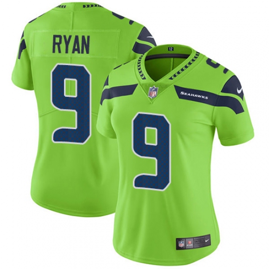 Women's Nike Seattle Seahawks #9 Jon Ryan Elite Green Rush Vapor Untouchable NFL Jersey - Ujersey