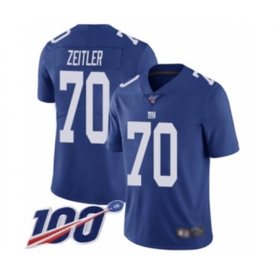 Men's New York Giants #70 Kevin Zeitler Royal Blue Team Color Vapor Untouchable Limited Player 100th Season Football Jersey - Ujersey