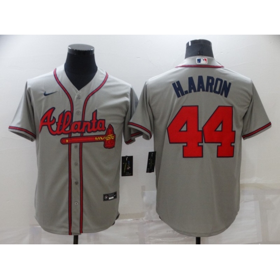Men's Nike Atlanta Braves #44 Hank Aaron Gray Jersey - Ujersey