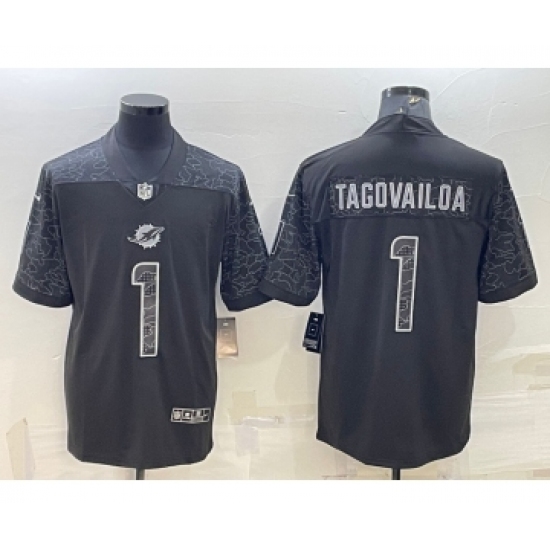 Men's Miami Dolphins #1 Tua Tagovailoa Black Reflective Limited Stitched Football Jersey - Ujersey
