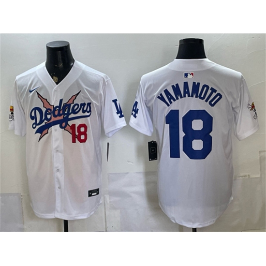 Men's Los Angeles Dodgers x One Piece #18 Yoshinobu Yamamoto White Vapor Premier Limited Stitched Baseball Jersey - Ujersey
