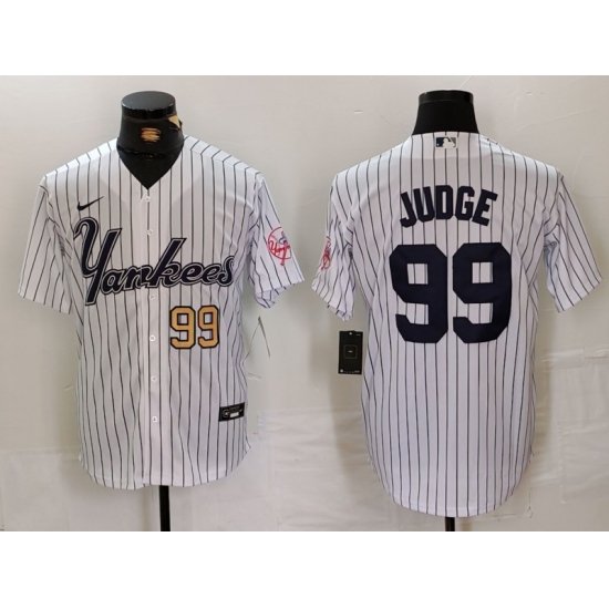 Men's New York Yankees #99 Aaron Judge White Pinstripe Fashion Cool Base Jerseys - Ujersey