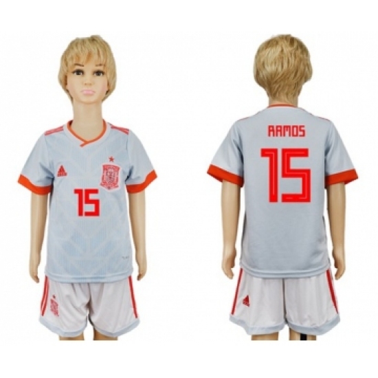 Spain #15 Ramos Away Kid Soccer Country Jersey