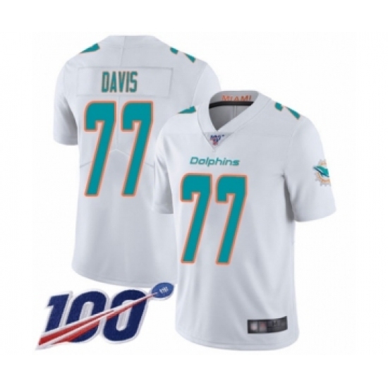 Men's Miami Dolphins #77 Jesse Davis White Vapor Untouchable Limited Player 100th Season Football Jersey - Ujersey