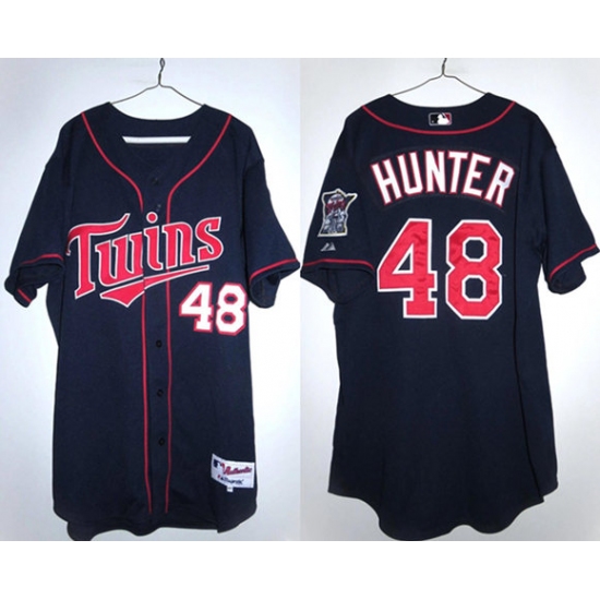 Men's Minnesota Twins #48 Torii Hunter Navy Double Knit Stitched Baseball Jersey - Ujersey