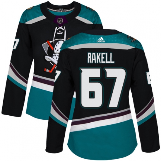Women's Adidas Anaheim Ducks #67 Rickard Rakell Authentic Black Teal Third NHL Jersey - Ujersey