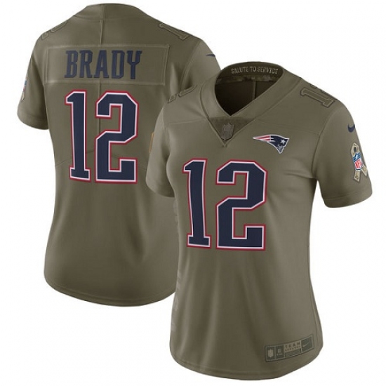 Women's Nike New England Patriots #12 Tom Brady Limited Olive 2017 Salute to Service NFL Jersey - Ujersey