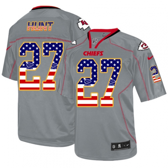 Men's Nike Kansas City Chiefs #27 Kareem Hunt Elite Grey USA Flag Fashion NFL Jersey - Ujersey