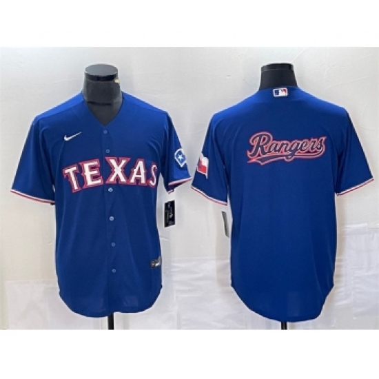 Men's Texas Rangers Royal Team Big Logo Cool Base Stitched Baseball Jersey - Ujersey