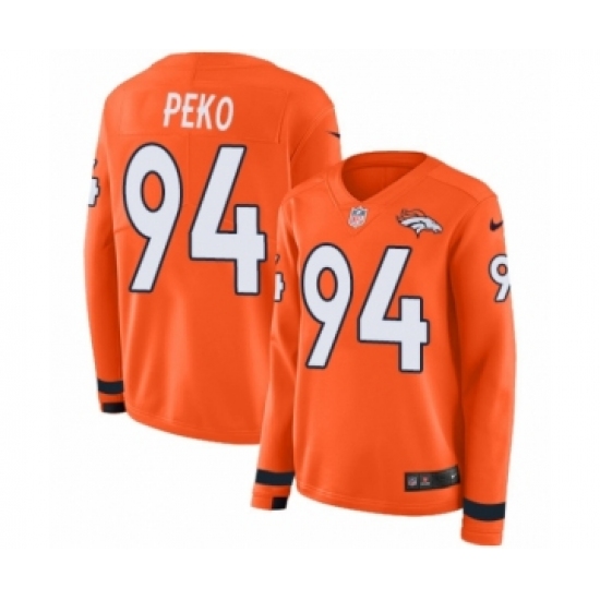 Women's Nike Denver Broncos #94 Domata Peko Limited Orange Therma Long Sleeve NFL Jersey - Ujersey