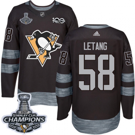 Men's Adidas Pittsburgh Penguins #58 Kris Letang Premier Black 1917-2017 100th Anniversary 2017 Stanley Cup Champions NHL Jersey - Ujersey