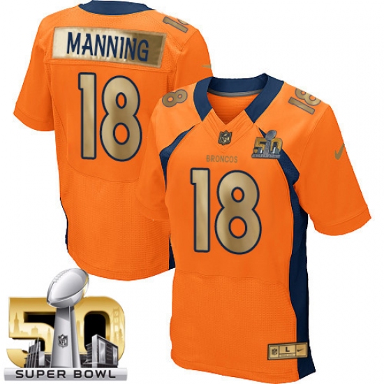 Men's Nike Denver Broncos #18 Peyton Manning Elite Orange Super Bowl 50 Collection NFL Jersey - Ujersey