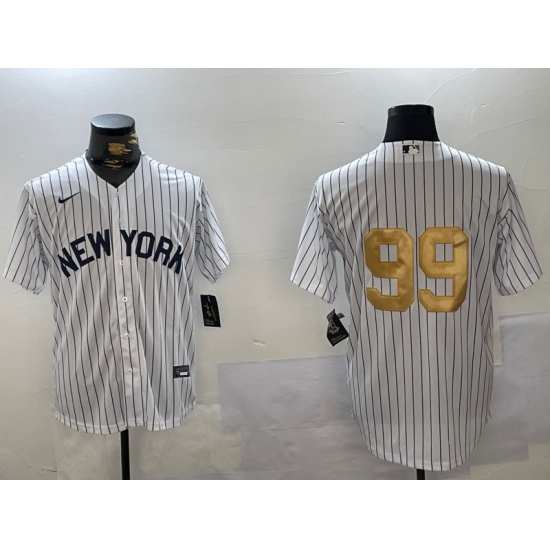 Men's New York Yankees #99 Aaron Judge White Pinstripe Without Name Fashion Cool Base Jersey - Ujersey