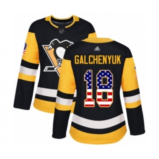 Women's Pittsburgh Penguins #18 Alex Galchenyuk Authentic Black USA Flag Fashion Hockey Jersey - Ujersey