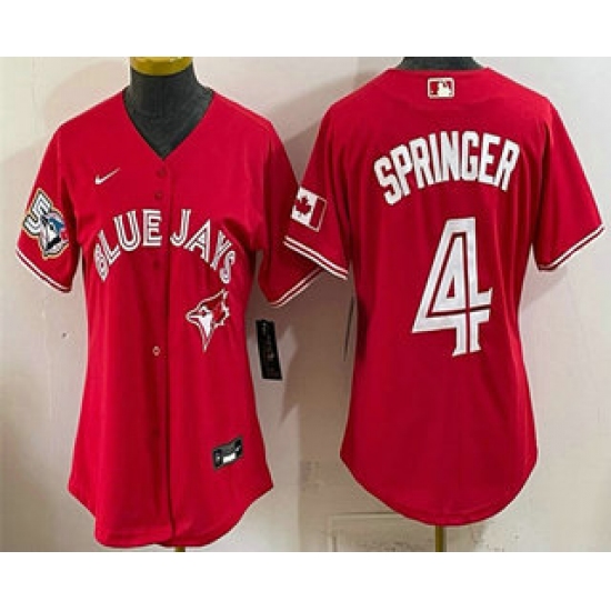 Women's Toronto Blue Jays #4 George Springer Red 50 Seasons Stitched Jersey