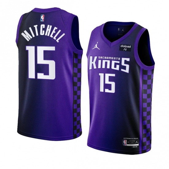 Men's Sacramento Kings #15 Davion Mitchell Purple 2023-24 Statement Edition Swingman Stitched Jersey - Ujersey