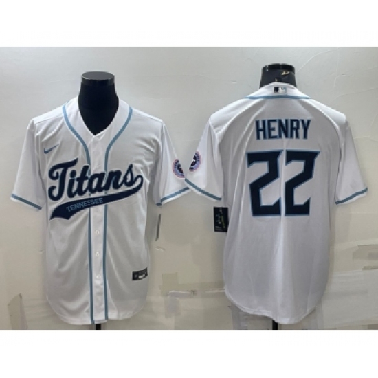 Men's Tennessee Titans #22 Derrick Henry White With Patch Cool Base Stitched Baseball Jersey - Ujersey