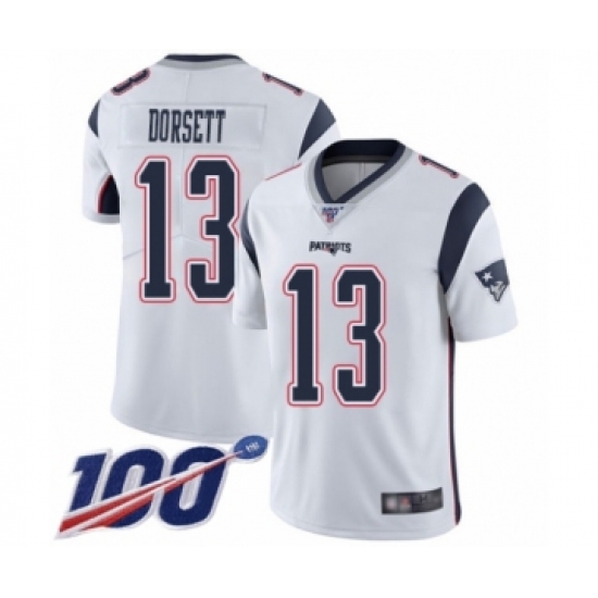 Men's New England Patriots #13 Phillip Dorsett White Vapor Untouchable Limited Player 100th Season Football Jersey - Ujersey