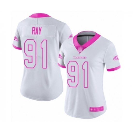 Women's Baltimore Ravens #91 Shane Ray Limited White Pink Rush Fashion Football Jersey - Ujersey