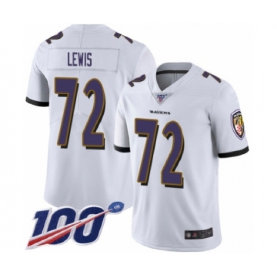 Men's Baltimore Ravens #72 Alex Lewis White Vapor Untouchable Limited Player 100th Season Football Jersey - Ujersey