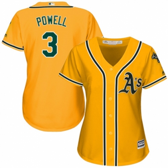 Women's Majestic Oakland Athletics #3 Boog Powell Replica Gold Alternate 2 Cool Base MLB Jersey - Ujersey