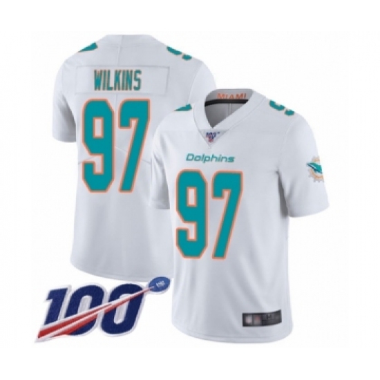 Men's Miami Dolphins #97 Christian Wilkins White Vapor Untouchable Limited Player 100th Season Football Jersey - Ujersey