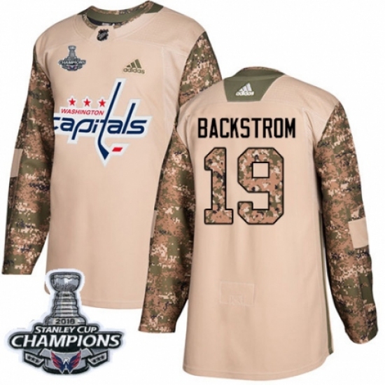 Men's Adidas Washington Capitals #19 Nicklas Backstrom Authentic Camo Veterans Day Practice 2018 Stanley Cup Final Champions NHL Jersey - Ujersey