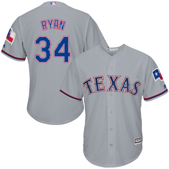 Men's Majestic Texas Rangers #34 Nolan Ryan Replica Grey Road Cool Base MLB Jersey - Ujersey
