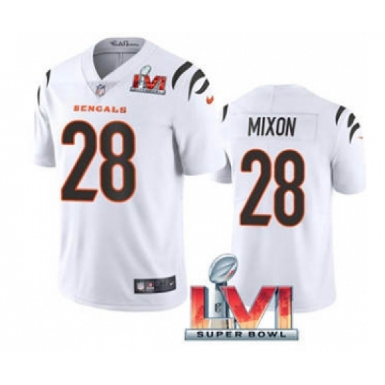 Men's Cincinnati Bengals #28 Joe Mixon White 2022 Super Bowl LVI Vapor Limited Stitched Jersey - Ujersey