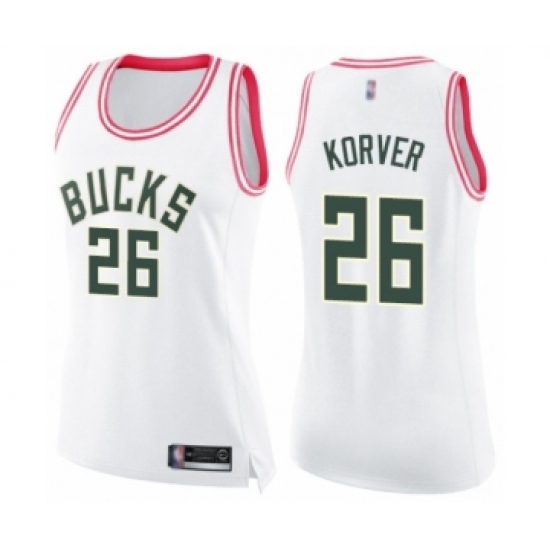Women's Milwaukee Bucks #26 Kyle Korver Swingman White Pink Fashion Basketball Jersey - Ujersey