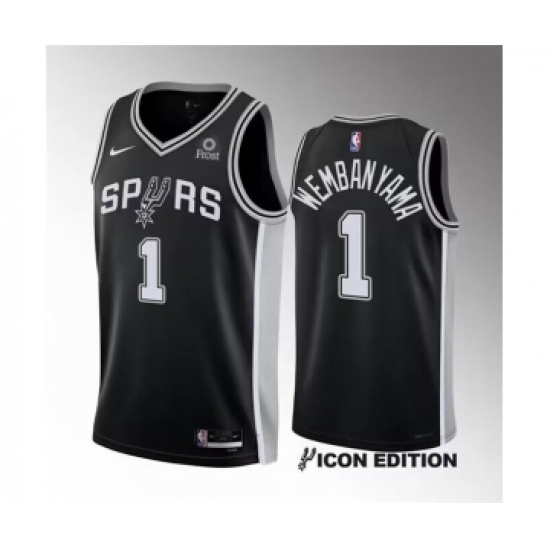 Men's San Antonio Spurs #1 Victor Wembanyama Black 2022-23 Icon Edition Stitched Basketball Jersey