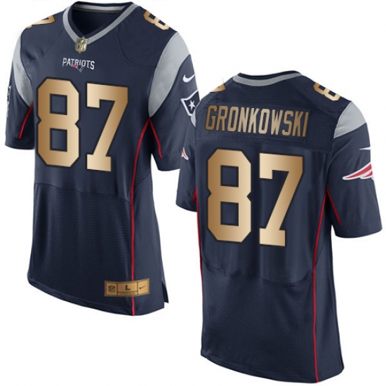 Men's Nike New England Patriots #87 Rob Gronkowski Elite Navy/Gold Team Color NFL Jersey - Ujersey