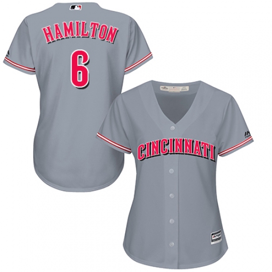 Women's Majestic Cincinnati Reds #6 Billy Hamilton Authentic Grey Road Cool Base MLB Jersey - Ujersey