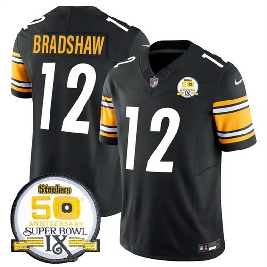Men's Pittsburgh Steelers #12 Terry Bradshaw Black 2024 F U S E 50th Anniversary Of Super Bowl IX Alternate Vapor Untouchable Limited Stitched Jersey