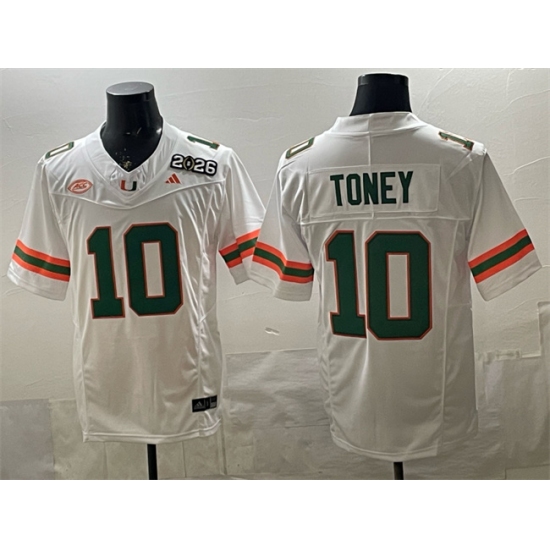 Men's Miami Hurricanes #10 Malachi Toney White F.U.S.E. 2026 & Florida Patch Stitched Football Jersey - Ujersey