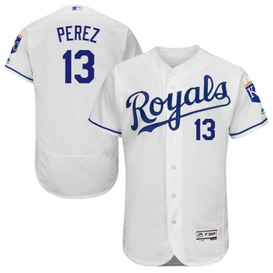 Men's Majestic Kansas City Royals #13 Salvador Perez White Flexbase Authentic Collection MLB Jersey - Ujersey