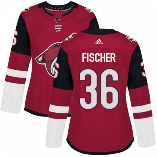 Women's Adidas Arizona Coyotes #36 Christian Fischer Premier Burgundy Red Home NHL Jersey - Ujersey