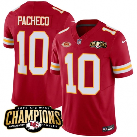 Men’s Kansas City Chiefs #10 Isiah Pacheco Red 2023 F.U.S.E. AFC West Champions With NKH Vapor Untouchable Limited Football Stitched Jersey - Ujersey