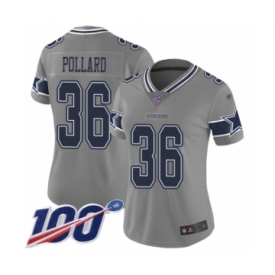 Women's Dallas Cowboys #36 Tony Pollard Limited Gray Inverted Legend 100th Season Football Jersey - Ujersey