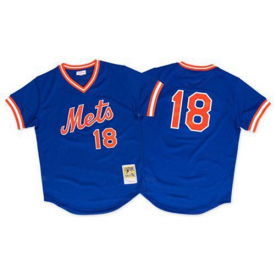 Men's Mitchell and Ness 1986 New York Mets #18 Darryl Strawberry Replica Royal Blue Throwback MLB Jersey - Ujersey