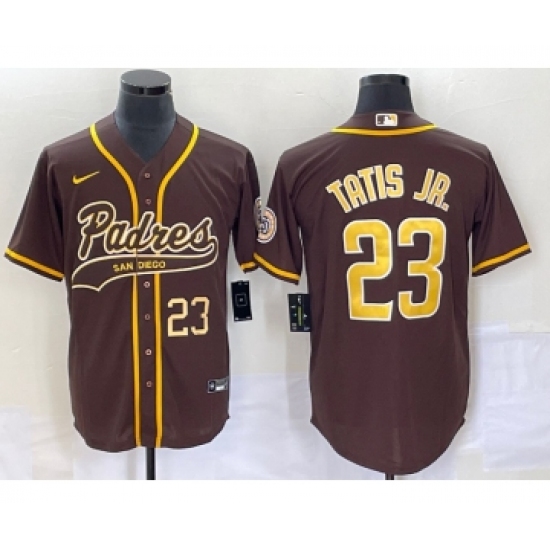 Men's San Diego Padres #23 Fernando Tatis Jr Number Brown NEW 2023 Cool Base Stitched Jersey - Ujersey