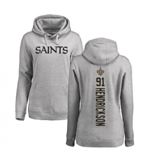 Football Women's New Orleans Saints #91 Trey Hendrickson Ash Backer Pullover Hoodie - Ujersey