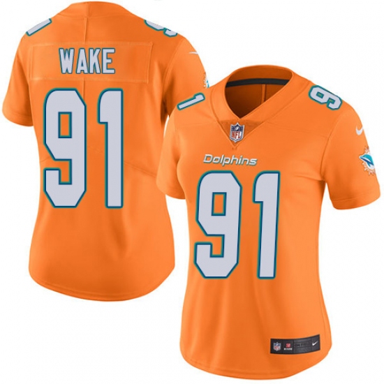 Women's Nike Miami Dolphins #91 Cameron Wake Limited Orange Rush Vapor Untouchable NFL Jersey - Ujersey