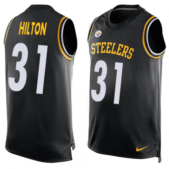 Men's Nike Pittsburgh Steelers #31 Mike Hilton Limited Black Player Name & Number Tank Top NFL Jersey - Ujersey