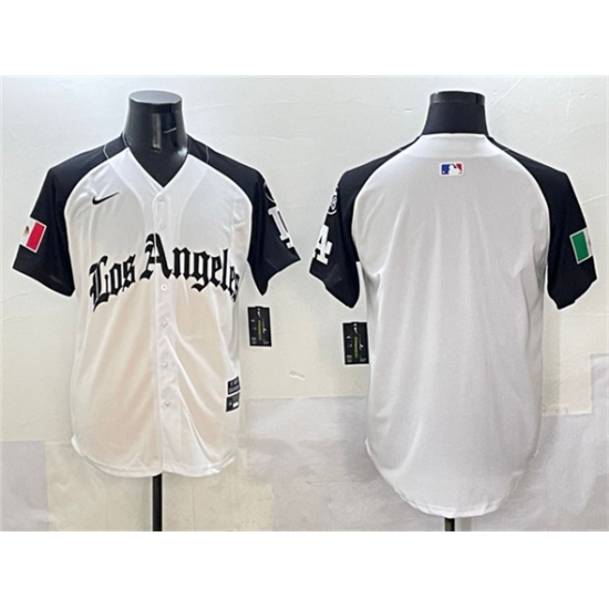 Men's Los Angeles Dodgers Blank Team Big Logo White Black Mexico 2025 LA Gothic Style With Fernando Vapor Premier Limited Stitched Baseball Jersey - Ujersey