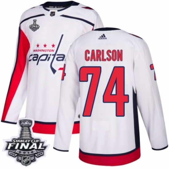 Youth Adidas Washington Capitals #74 John Carlson Authentic White Away 2018 Stanley Cup Final NHL Jersey - Ujersey