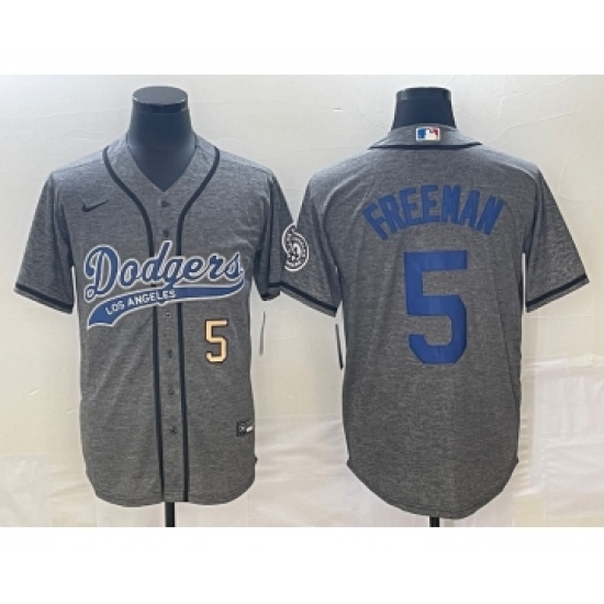 Men's Los Angeles Dodgers #5 Freddie Freeman Number Grey Gridiron Cool Base Stitched Baseball Jersey - Ujersey