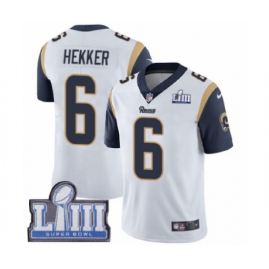 Youth Nike Los Angeles Rams #6 Johnny Hekker White Vapor Untouchable Limited Player Super Bowl LIII Bound NFL Jersey - Ujersey